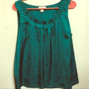 Ann Taylor Loft Petite Teal Silk Ruffled Shell